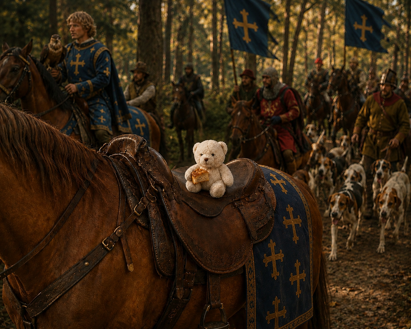 Monsieur Le Twigg on horseback with refreshments.